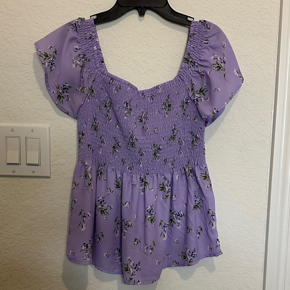 C Lavender Floral Blouse